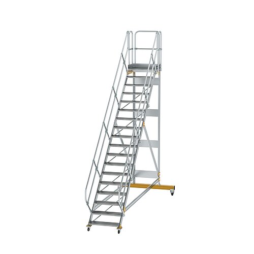 Plattformtreppe 45° fahrbar Stufenbreite 800 mm 19 Stufen Aluminium geriffelt