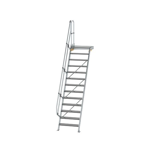 Treppe mit Plattform 60° Stufenbreite 800 mm 13 Stufen Aluminium geriffelt