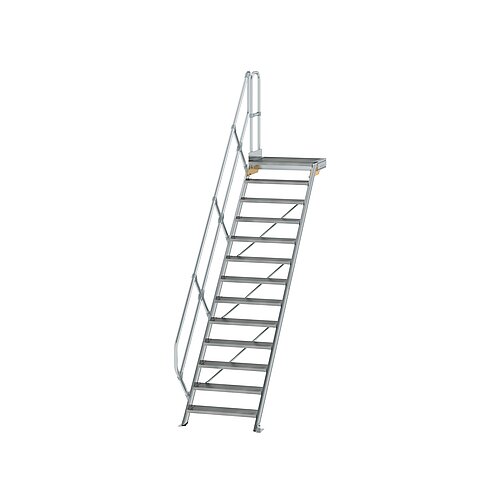 Treppe mit Plattform 45° Stufenbreite 800 mm 13 Stufen Aluminium geriffelt