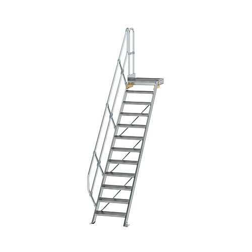 Treppe mit Plattform 45° Stufenbreite 600 mm 12 Stufen Aluminium geriffelt