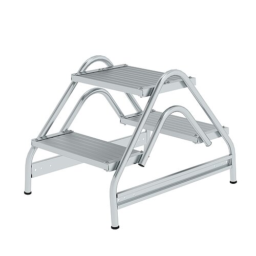 Arbeitspodest beidseitig begehbar Aluminium geriffelt 2x2 Stufen 50059 Arbeitspodest beidseitig begehbar Aluminium geriffelt 2x2 Stufen