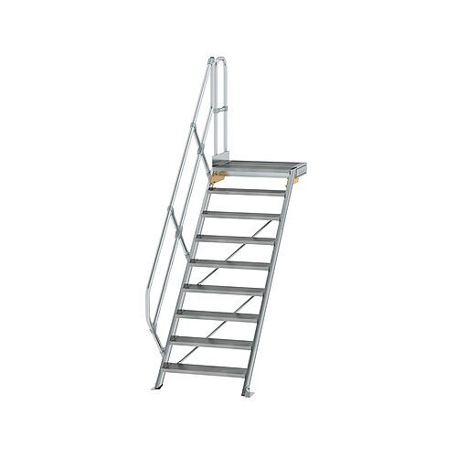 Treppe mit Plattform 45° Stufenbreite 800 mm 9 Stufen Aluminium geriffelt