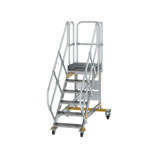 Plattformtreppe 45° fahrbar Stufenbreite 600 mm 6 Stufen Aluminium geriffelt 600766 Plattformtreppe 45° fahrbar Stufenbreite 600 mm 6 Stufen Aluminium geriffelt