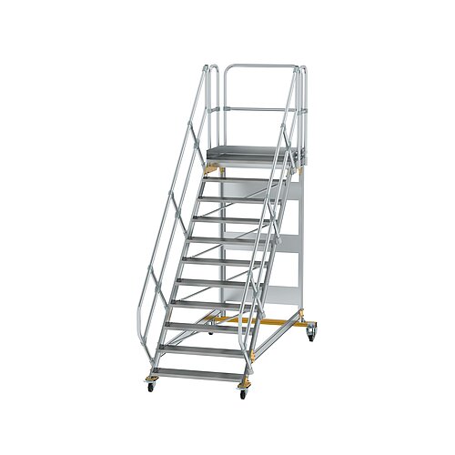 Plattformtreppe 45° fahrbar Stufenbreite 1000mm 11 Stufen Aluminium geriffelt