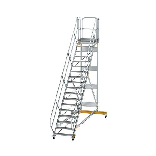 Plattformtreppe 45° fahrbar Stufenbreite 800 mm 18 Stufen Aluminium geriffelt