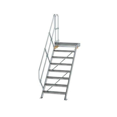 Treppe mit Plattform 45° Stufenbreite 800 mm 8 Stufen Aluminium geriffelt