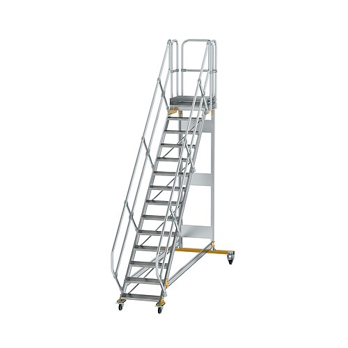 Plattformtreppe 45° fahrbar Stufenbreite 600 mm 14 Stufen Aluminium geriffelt 600774 Plattformtreppe 45° fahrbar Stufenbreite 600 mm 14 Stufen Aluminium geriffelt