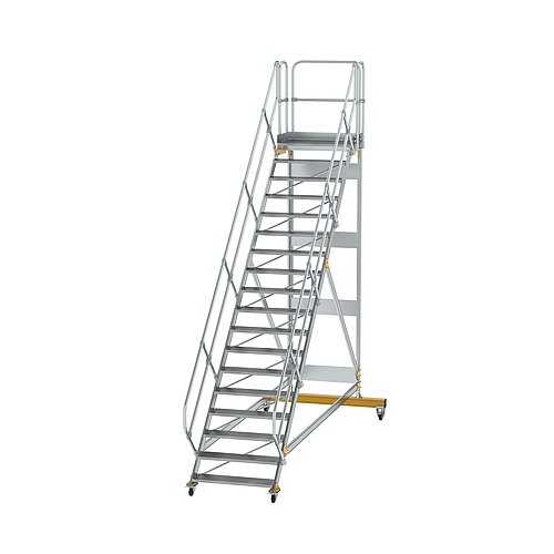 Plattformtreppe 45° fahrbar Stufenbreite 1000mm 19 Stufen Aluminium geriffelt