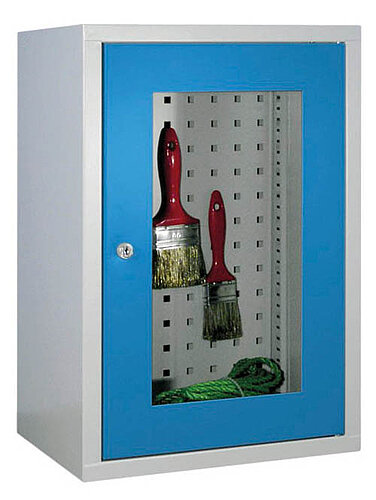 Wandhängeschrank Breite 400 mm, 1 x Vollblechtüre, 1 x Fachboden, Lochblech-Rückwand