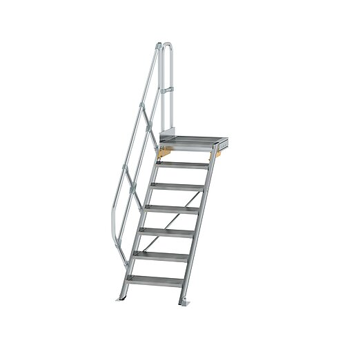 Treppe mit Plattform 45° Stufenbreite 600 mm 7 Stufen Aluminium geriffelt