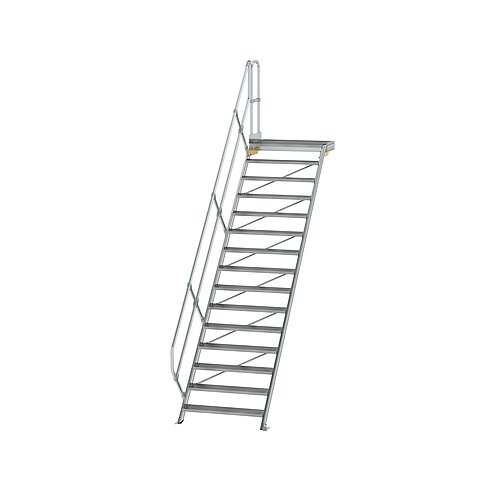 Treppe mit Plattform 45° Stufenbreite 1000 mm 15 Stufen Aluminium geriffelt