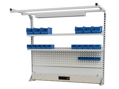 Werkbankaufbau 1500 mm, Multi-Wand-Aufbau mit Beleuchtung, umfangreiches Zubehör, Energiekanal