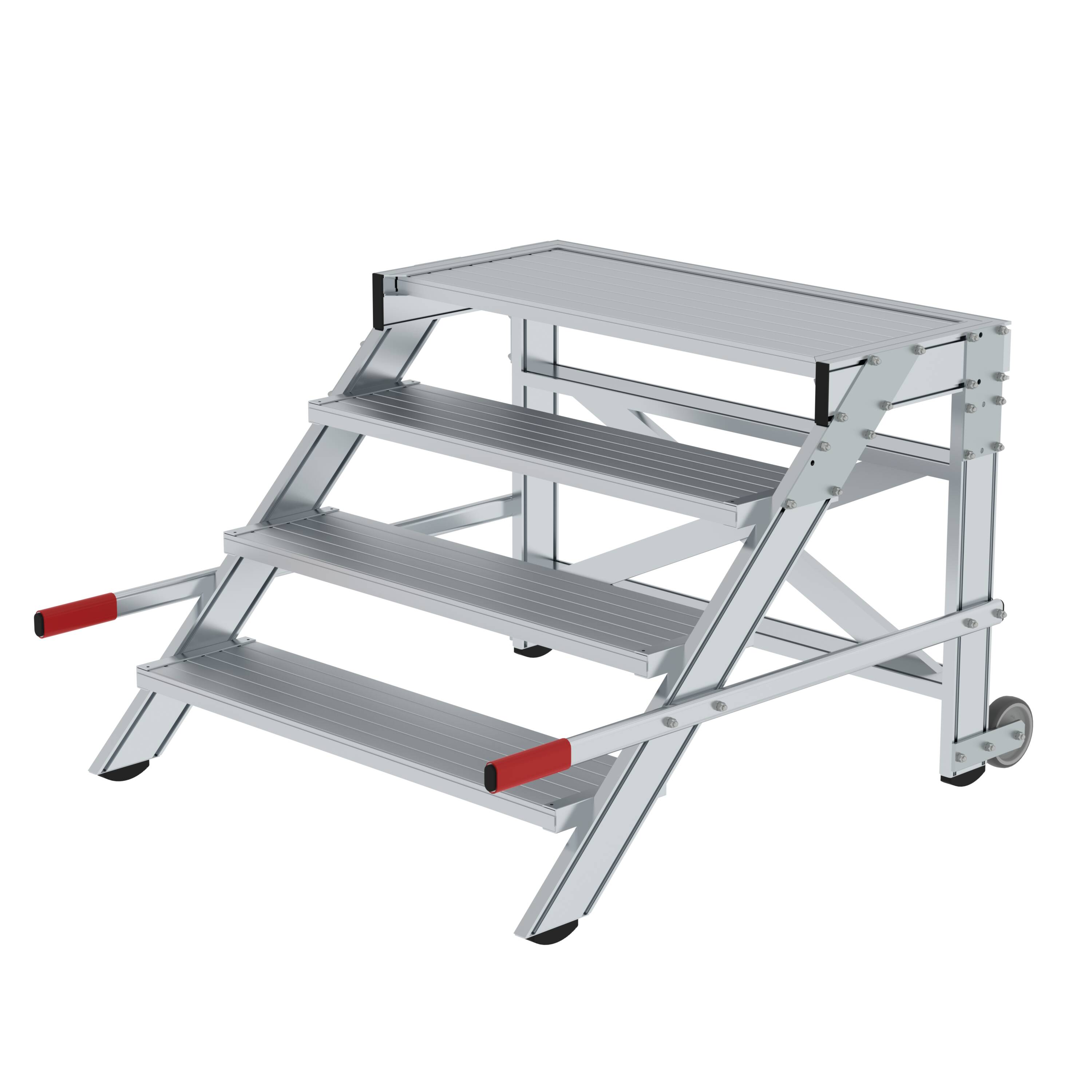 Arbeitspodest fahrbar, Stufenbreite 1000 mm, Aluminium geriffelt 4 Stufen 50021 Arbeitspodest fahrbar, Stufenbreite 1000 mm, Aluminium geriffelt 4 Stufen