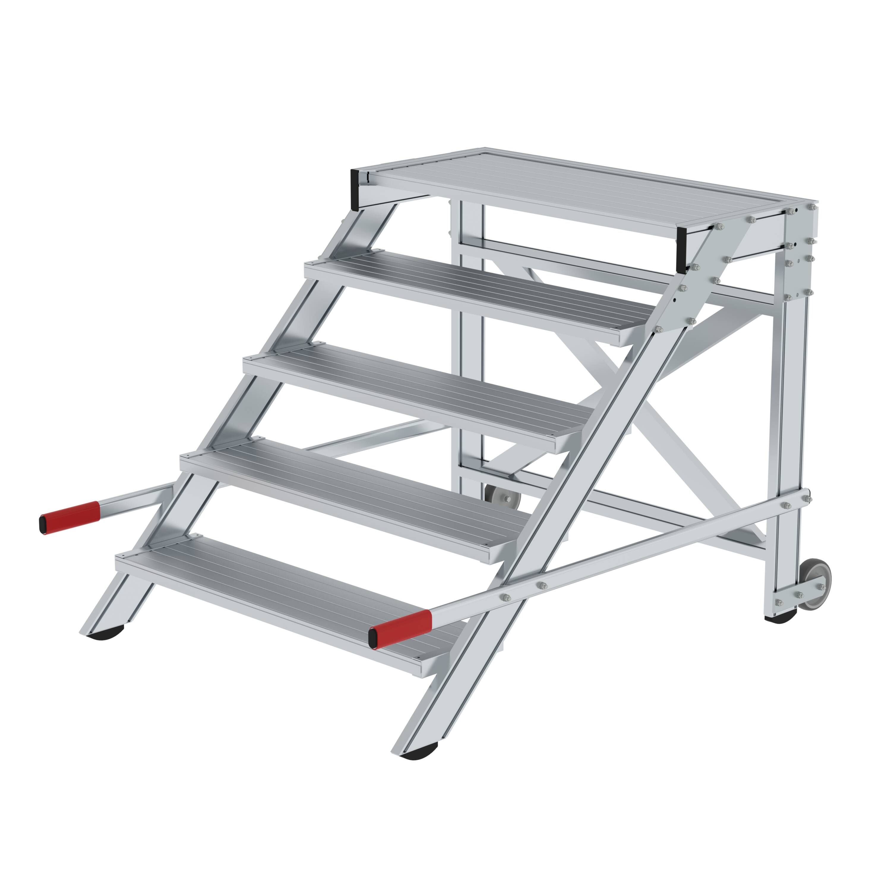 Arbeitspodest fahrbar, Stufenbreite 1000 mm, Aluminium geriffelt 5 Stufen 50022 Arbeitspodest fahrbar, Stufenbreite 1000 mm, Aluminium geriffelt 5 Stufen