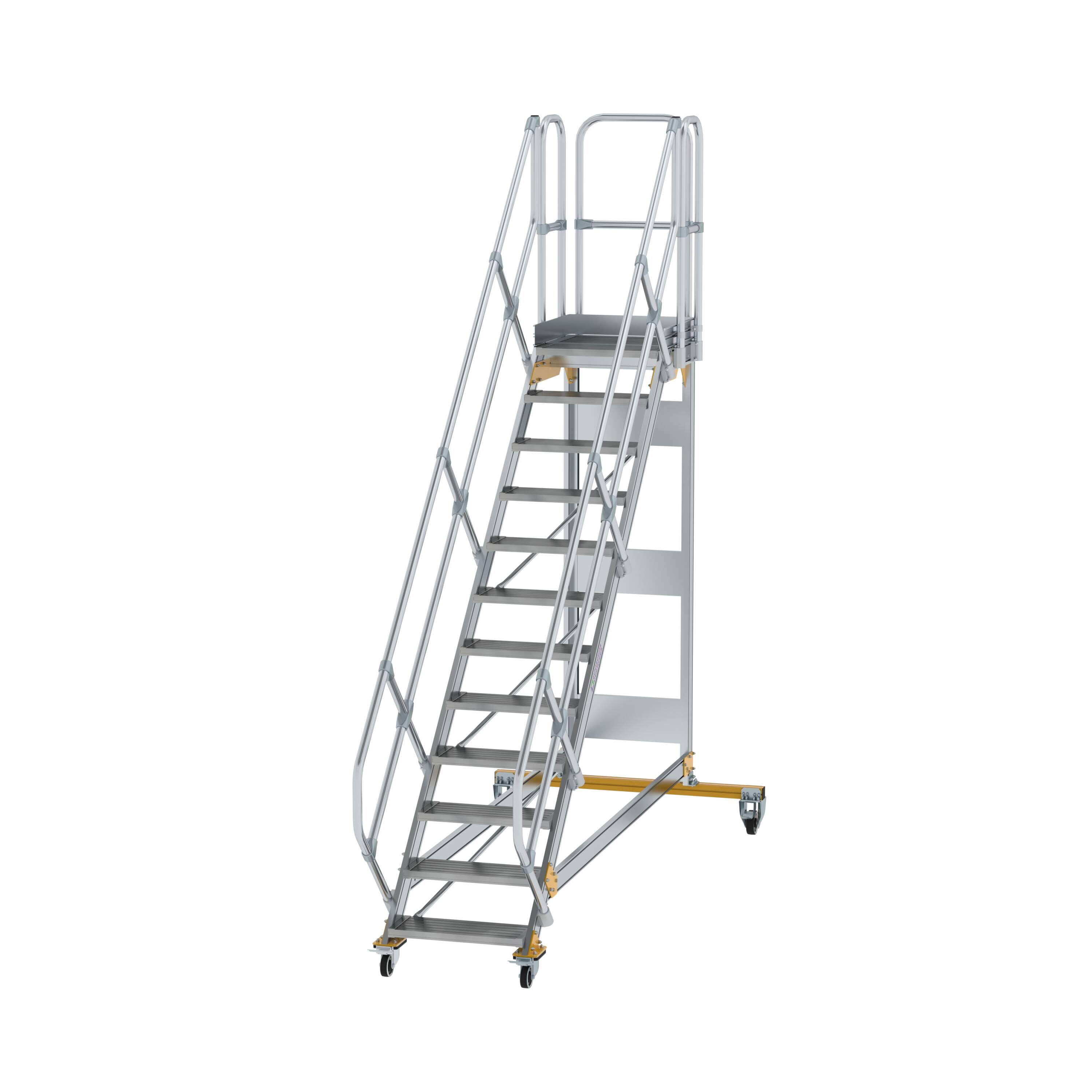 Plattformtreppe 45° fahrbar Stufenbreite 600 mm 12 Stufen Aluminium geriffelt