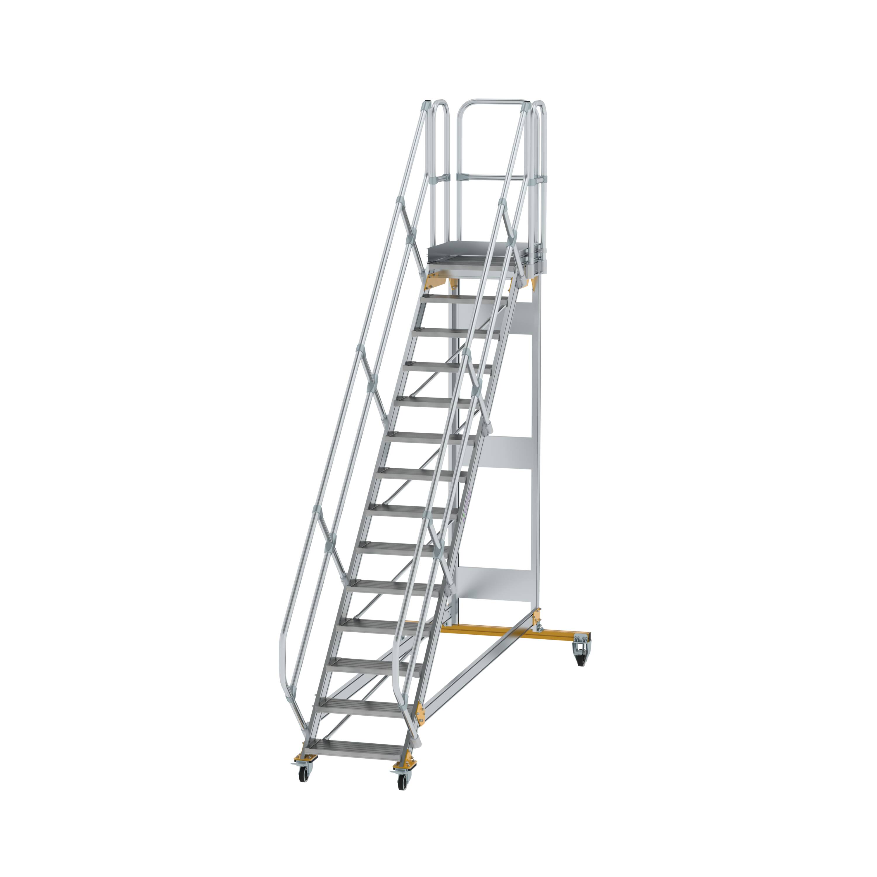 Plattformtreppe 45° fahrbar Stufenbreite 600 mm 14 Stufen Aluminium geriffelt 600774 Plattformtreppe 45° fahrbar Stufenbreite 600 mm 14 Stufen Aluminium geriffelt