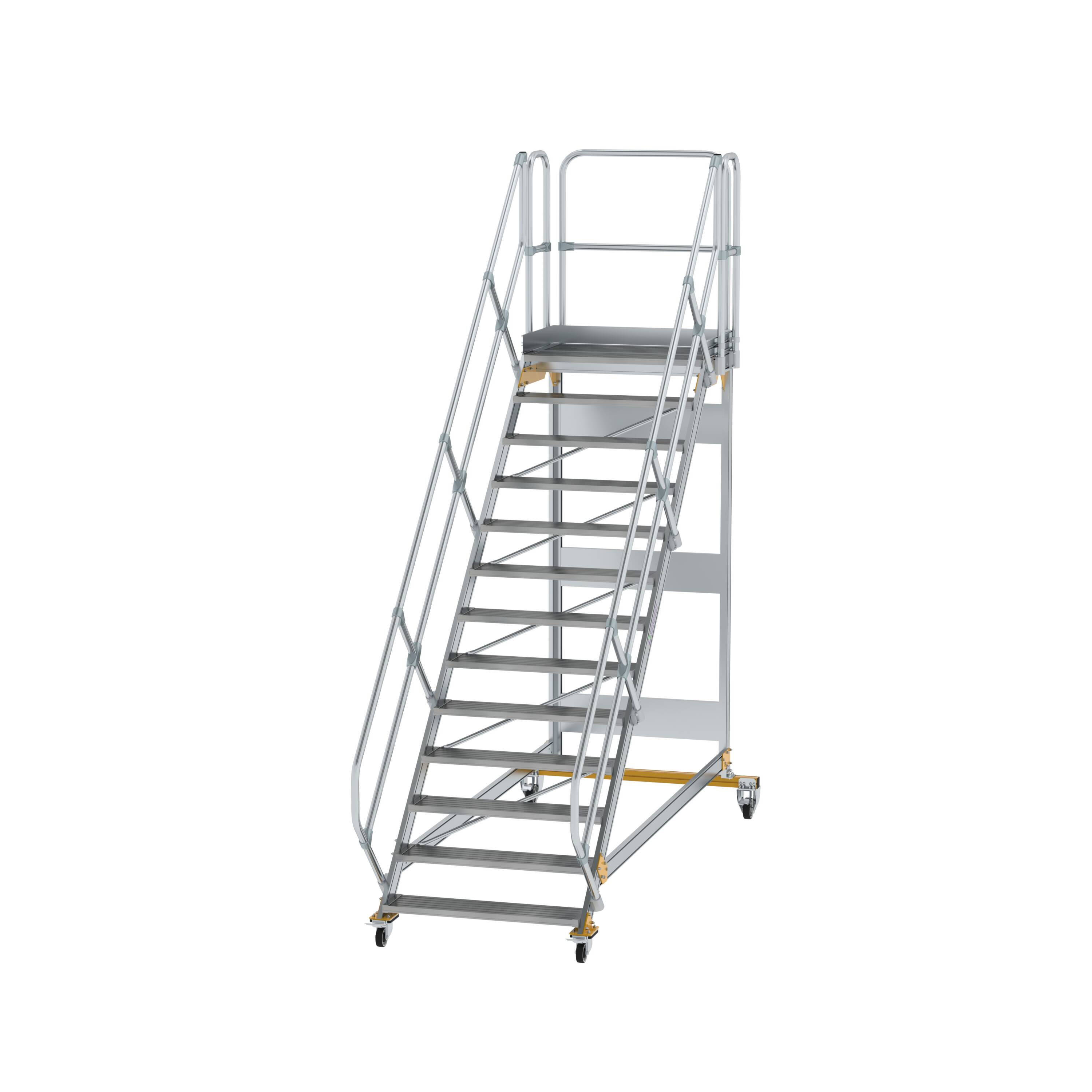 Plattformtreppe 45° fahrbar Stufenbreite 1000mm 13 Stufen Aluminium geriffelt