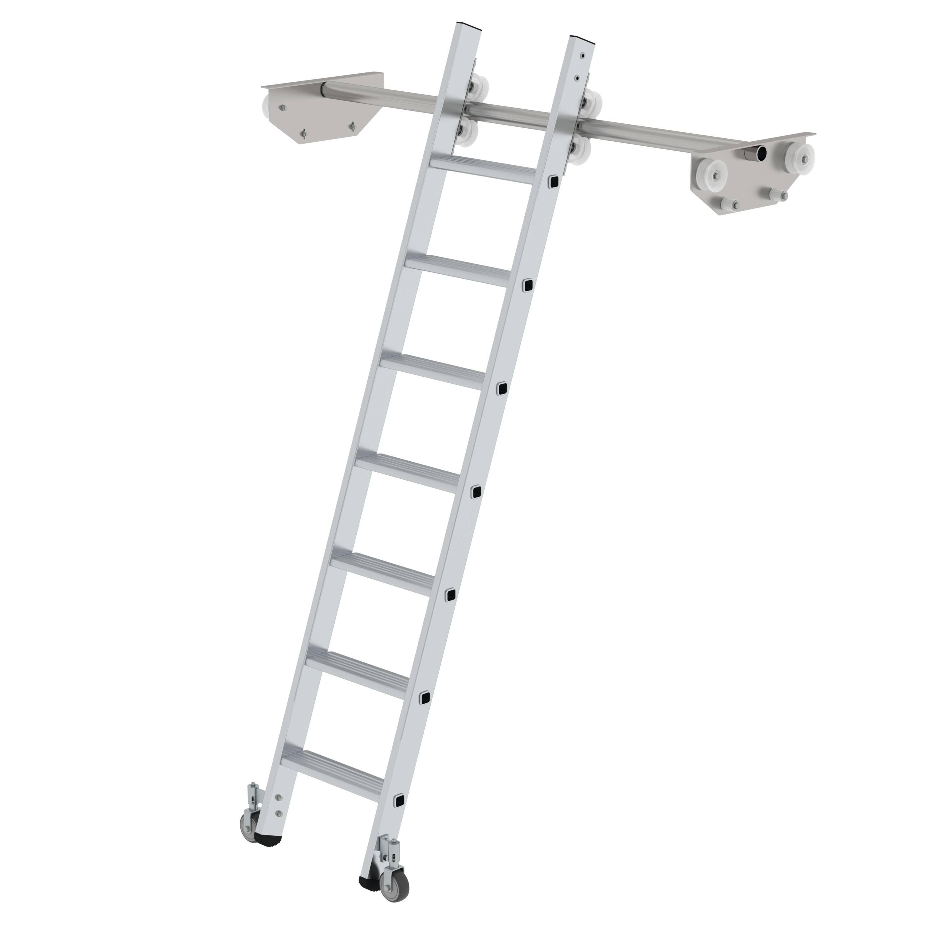 Stufen-Regalleiter fahrbar für Doppelregal 7 Stufen 44607 Stufen-Regalleiter fahrbar für Doppelregal 7 Stufen