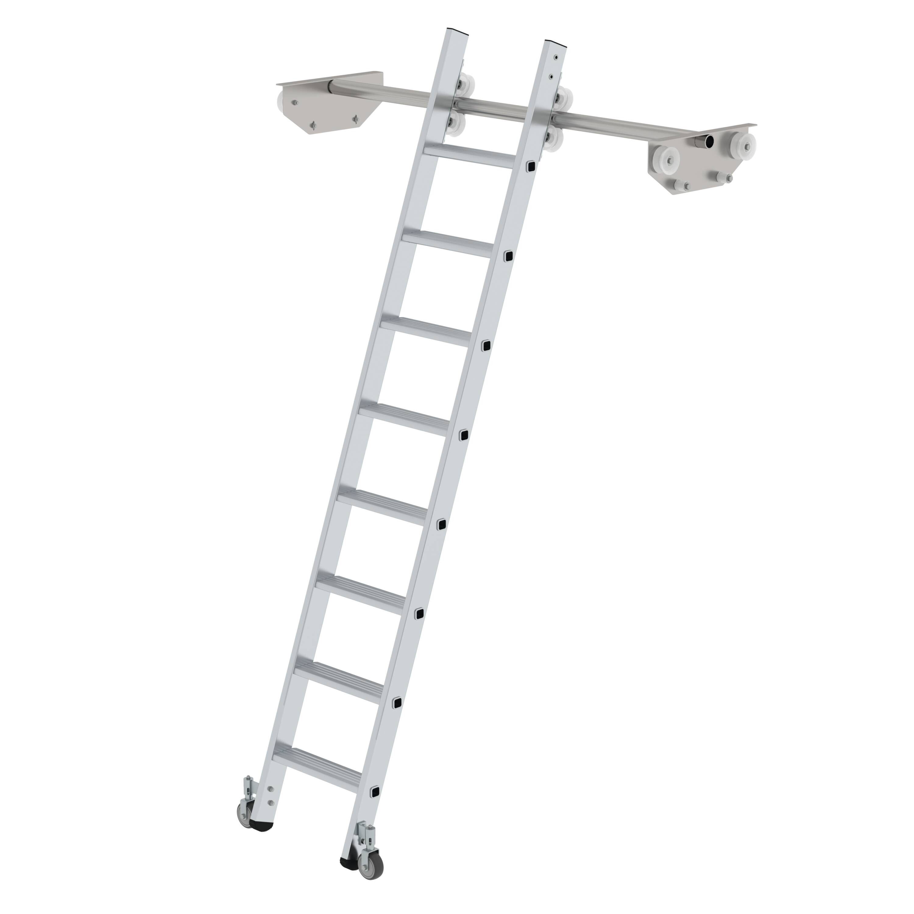 Stufen-Regalleiter fahrbar für Doppelregal 8 Stufen 44608 Stufen-Regalleiter fahrbar für Doppelregal 8 Stufen
