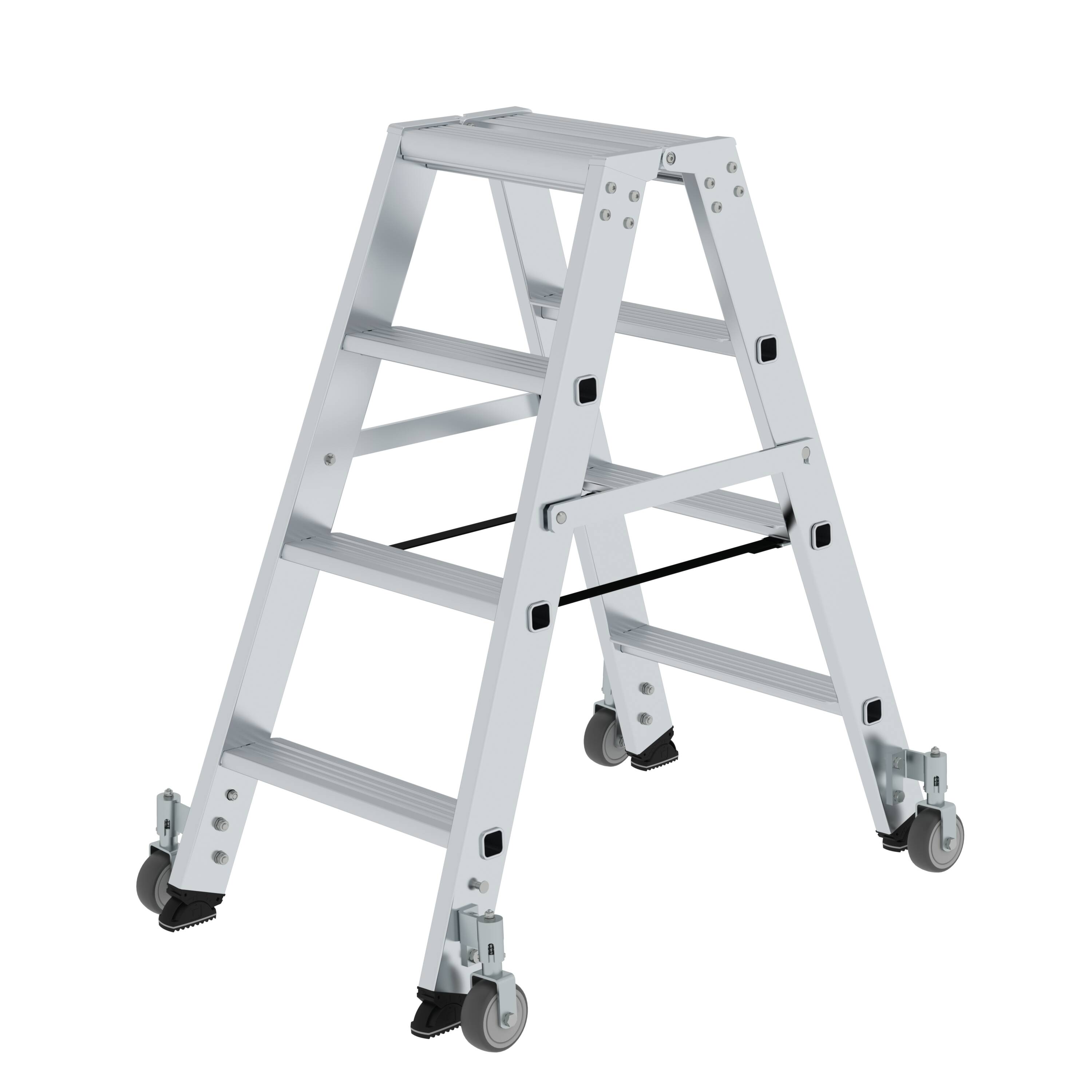 Stufen-Stehleiter beidseitig begehbar mit Rollen 2x4 Stufen 41208 Stufen-Stehleiter beidseitig begehbar mit Rollen 2x4 Stufen