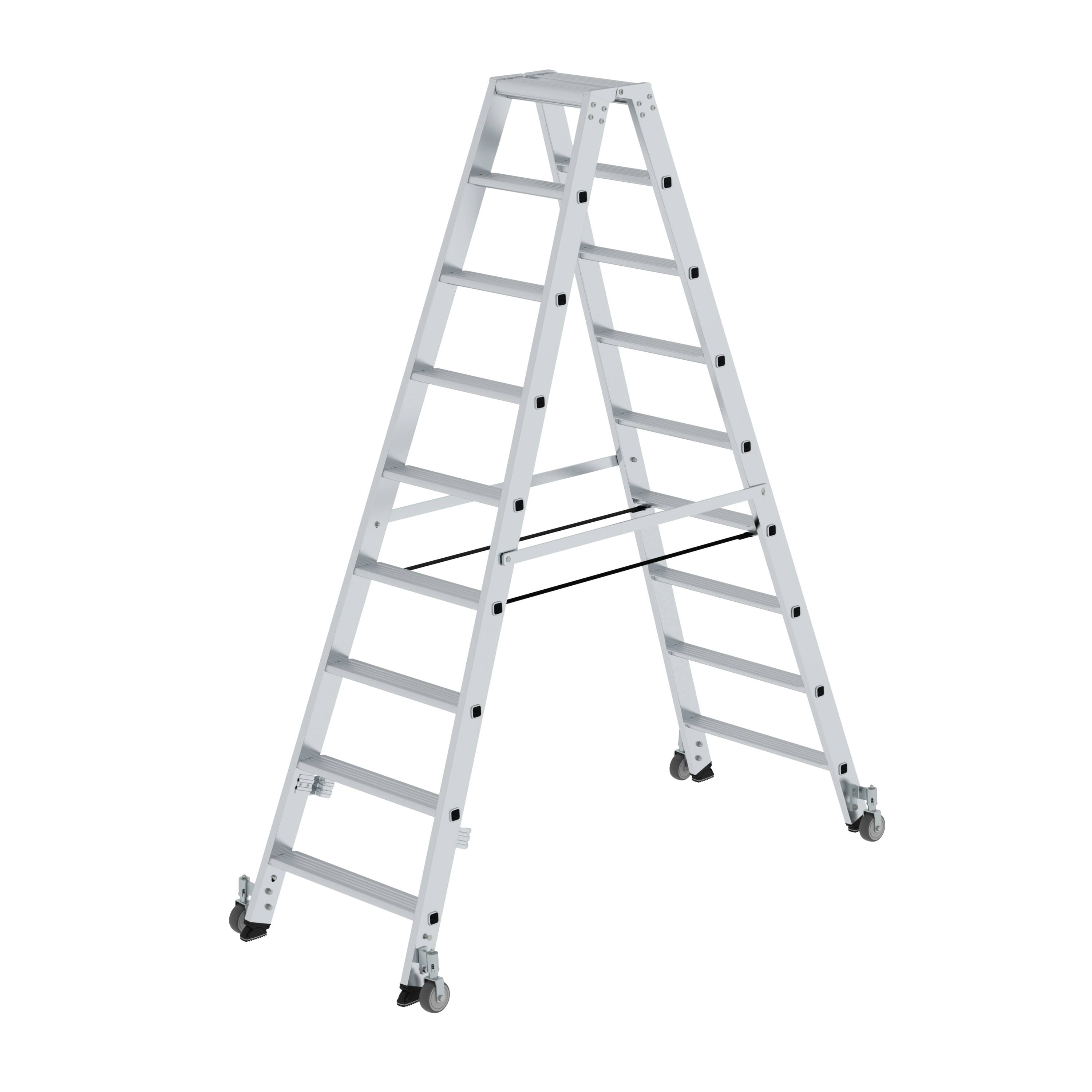 Stufen-Stehleiter beidseitig begehbar mit Rollen 2x9 Stufen 41218 Stufen-Stehleiter beidseitig begehbar mit Rollen 2x9 Stufen