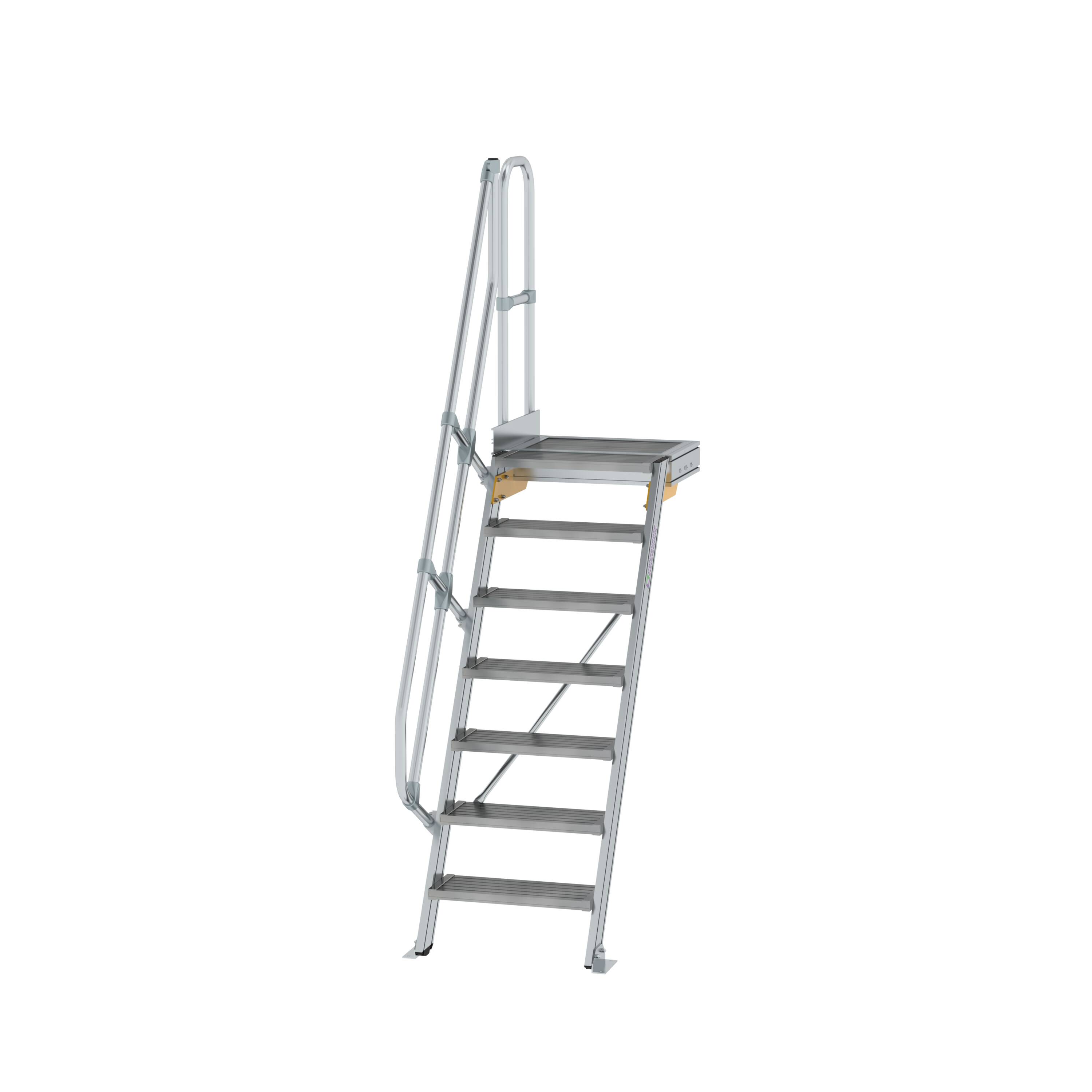 Treppe mit Plattform 60° Stufenbreite 600 mm 7 Stufen Aluminium geriffelt 600367 Treppe mit Plattform 60° Stufenbreite 600 mm 7 Stufen Aluminium geriffelt