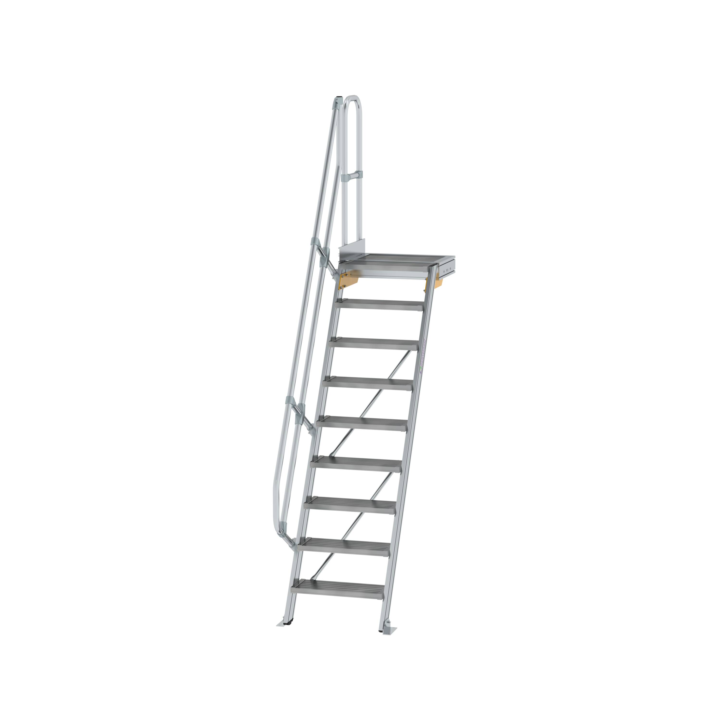 Treppe mit Plattform 60° Stufenbreite 600 mm 9 Stufen Aluminium geriffelt 600369 Treppe mit Plattform 60° Stufenbreite 600 mm 9 Stufen Aluminium geriffelt