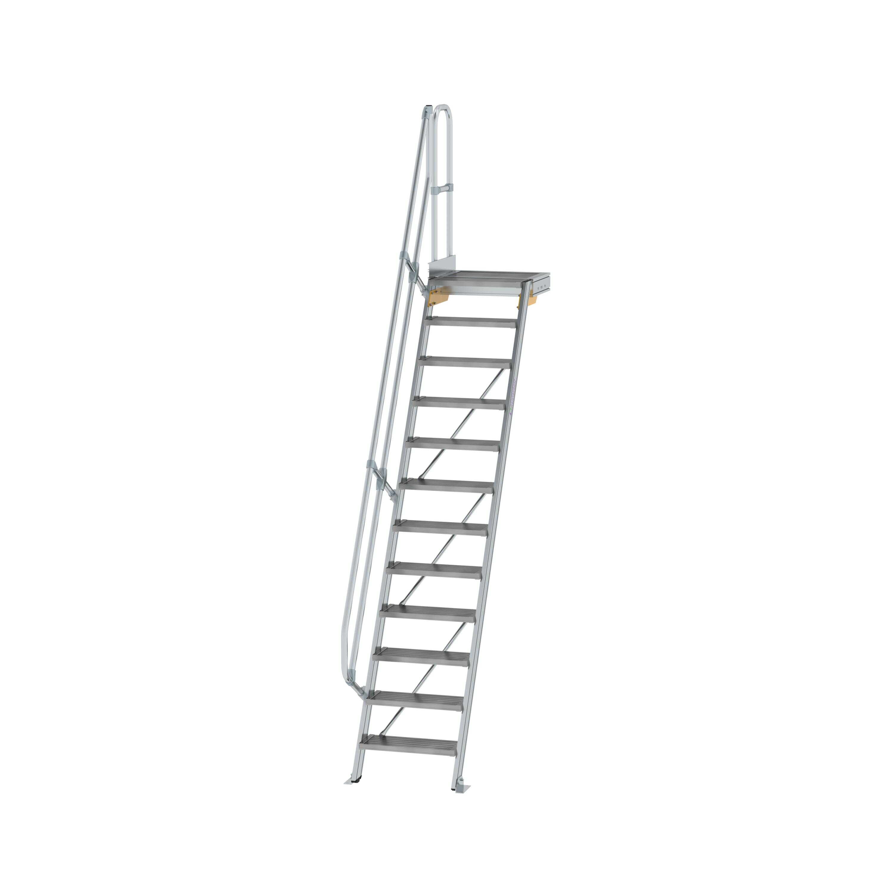 Treppe mit Plattform 60° Stufenbreite 600 mm 12 Stufen Aluminium geriffelt
