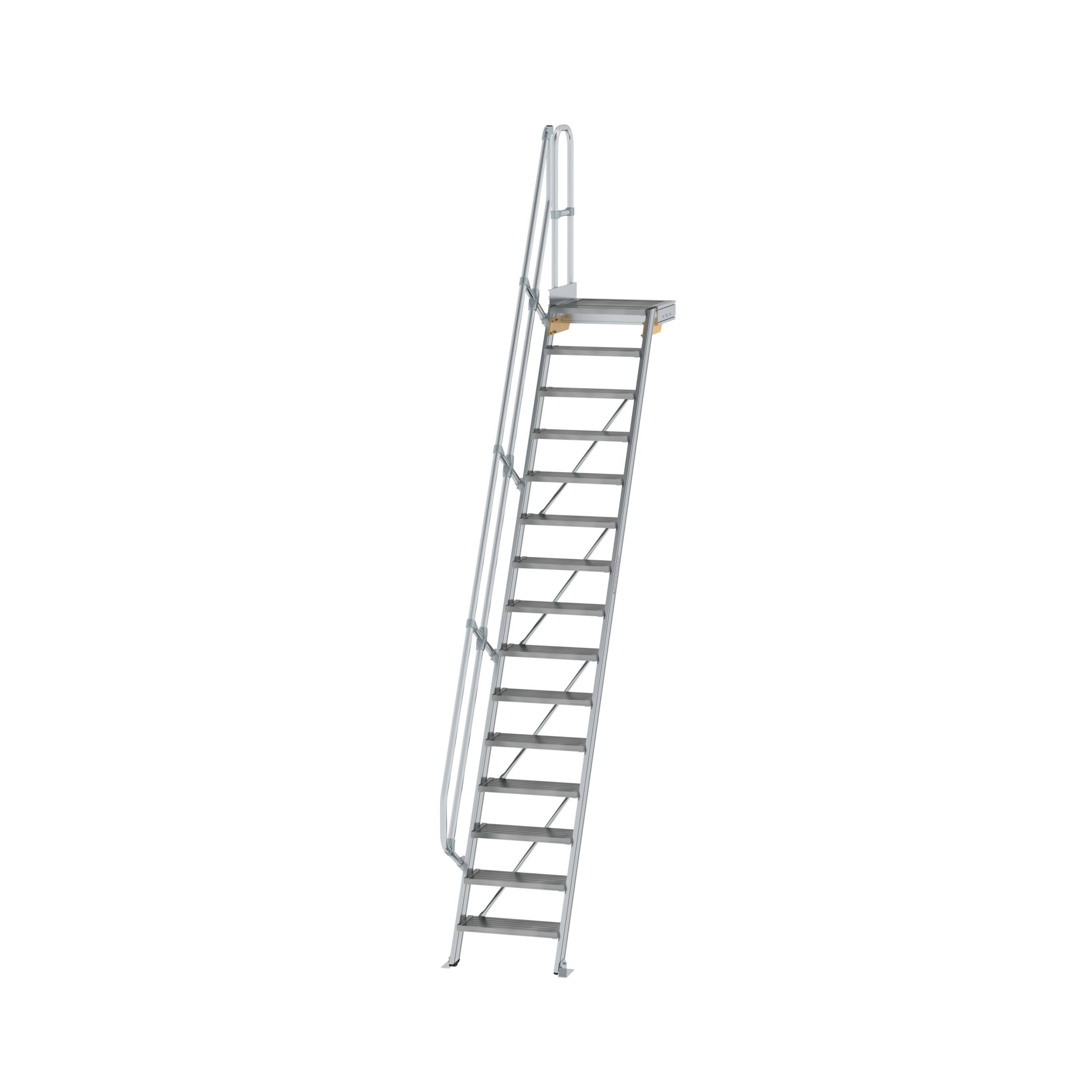 Treppe mit Plattform 60° Stufenbreite 600 mm 15 Stufen Aluminium geriffelt 600375 Treppe mit Plattform 60° Stufenbreite 600 mm 15 Stufen Aluminium geriffelt