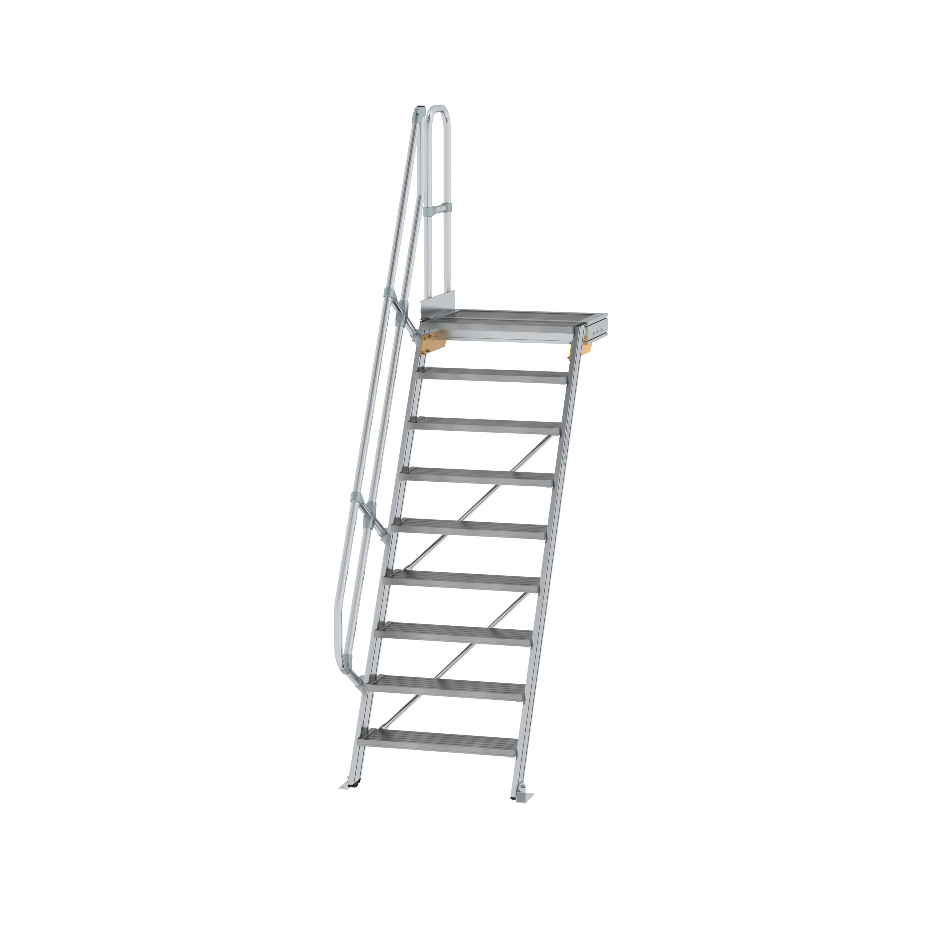 Treppe mit Plattform 60° Stufenbreite 800 mm 9 Stufen Aluminium geriffelt 600389 Treppe mit Plattform 60° Stufenbreite 800 mm 9 Stufen Aluminium geriffelt