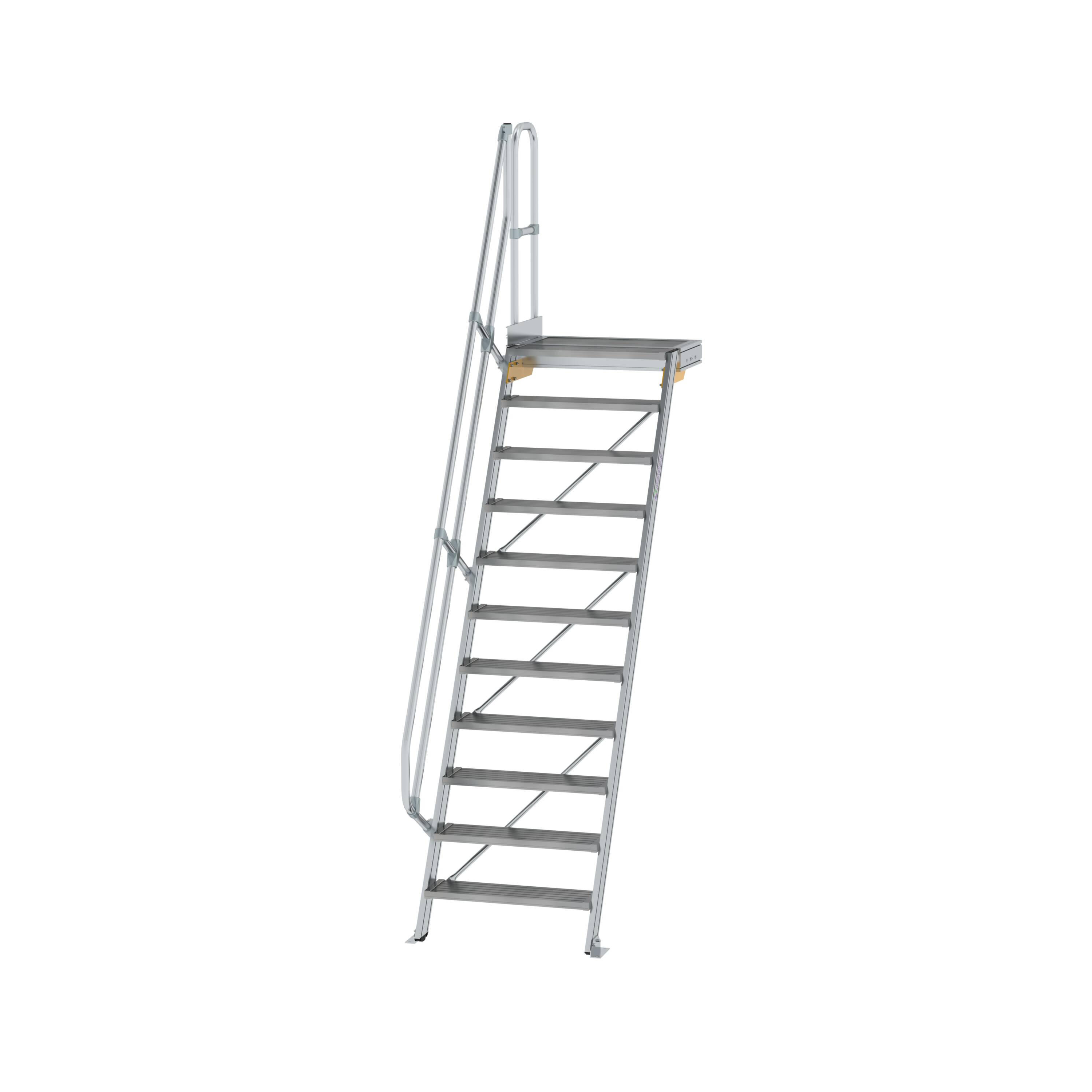 Treppe mit Plattform 60° Stufenbreite 800 mm 11 Stufen Aluminium geriffelt 600391 Treppe mit Plattform 60° Stufenbreite 800 mm 11 Stufen Aluminium geriffelt