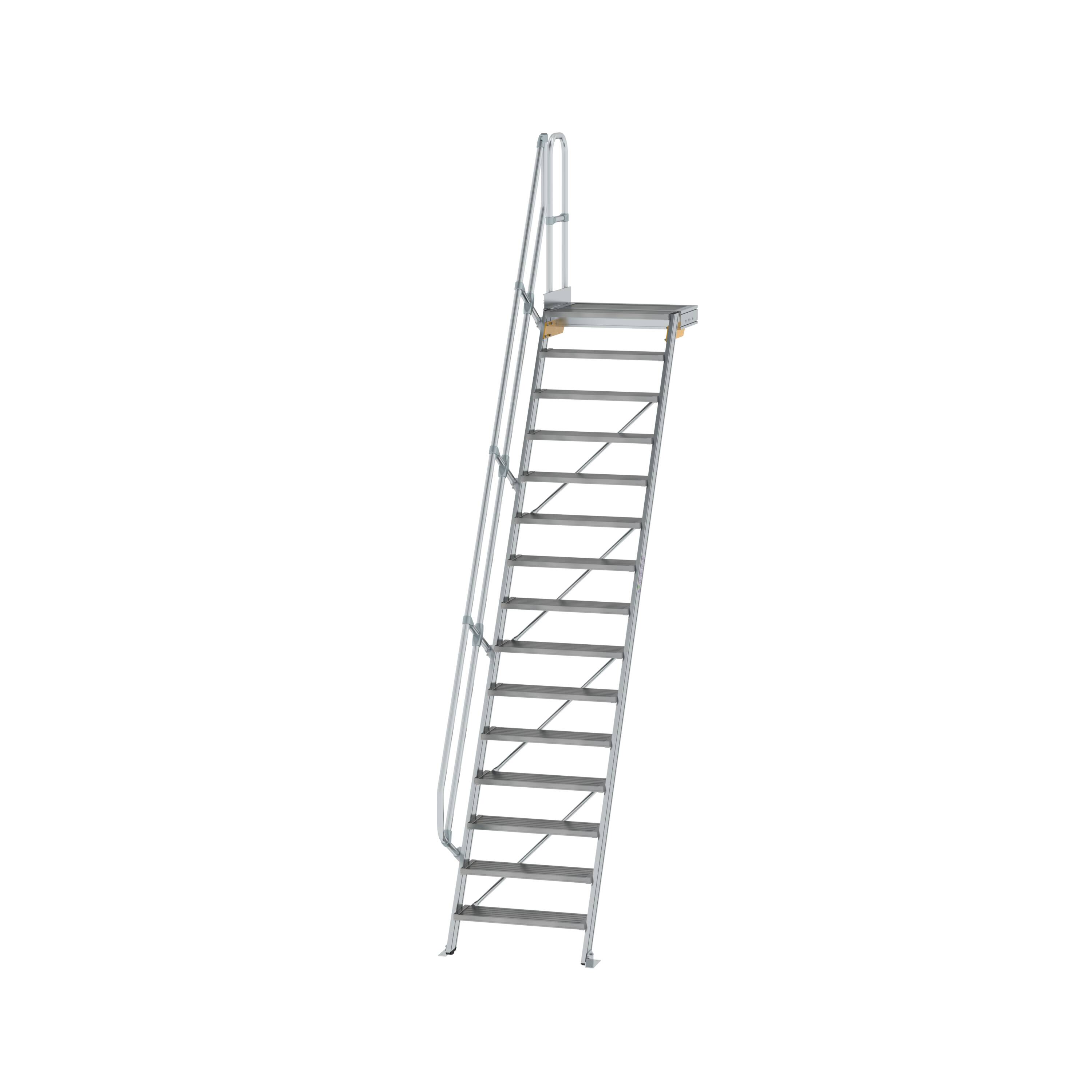 Treppe mit Plattform 60° Stufenbreite 800 mm 15 Stufen Aluminium geriffelt 600395 Treppe mit Plattform 60° Stufenbreite 800 mm 15 Stufen Aluminium geriffelt