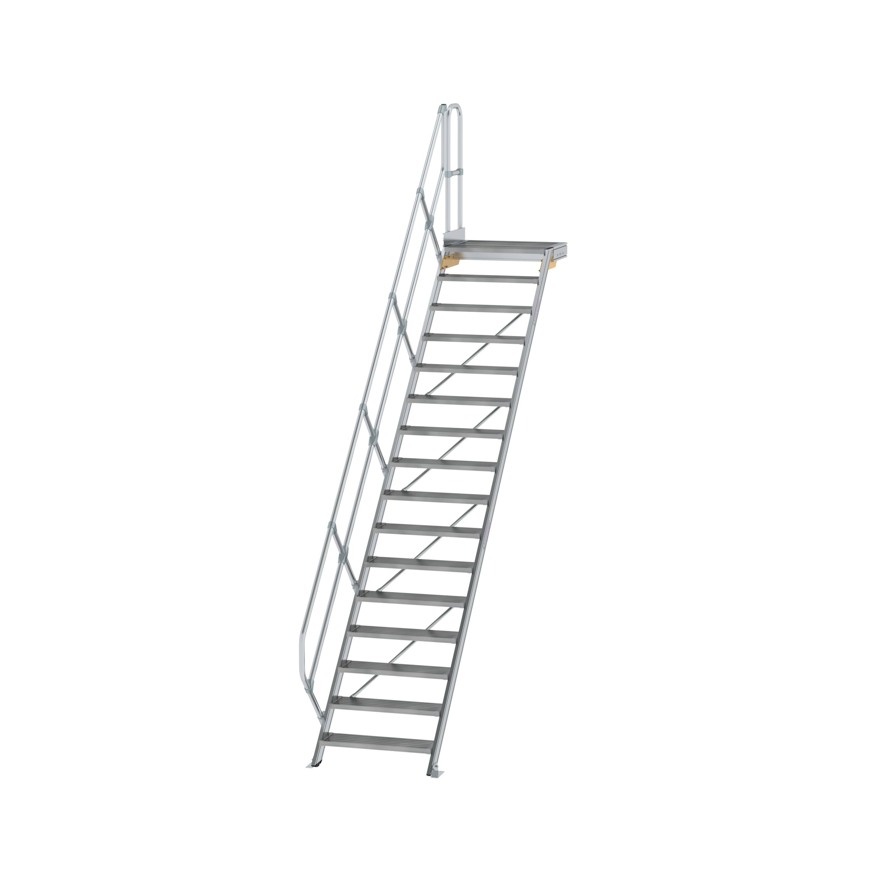 Treppe mit Plattform 45° Stufenbreite 800 mm 16 Stufen Aluminium geriffelt 600456 Treppe mit Plattform 45° Stufenbreite 800 mm 16 Stufen Aluminium geriffelt