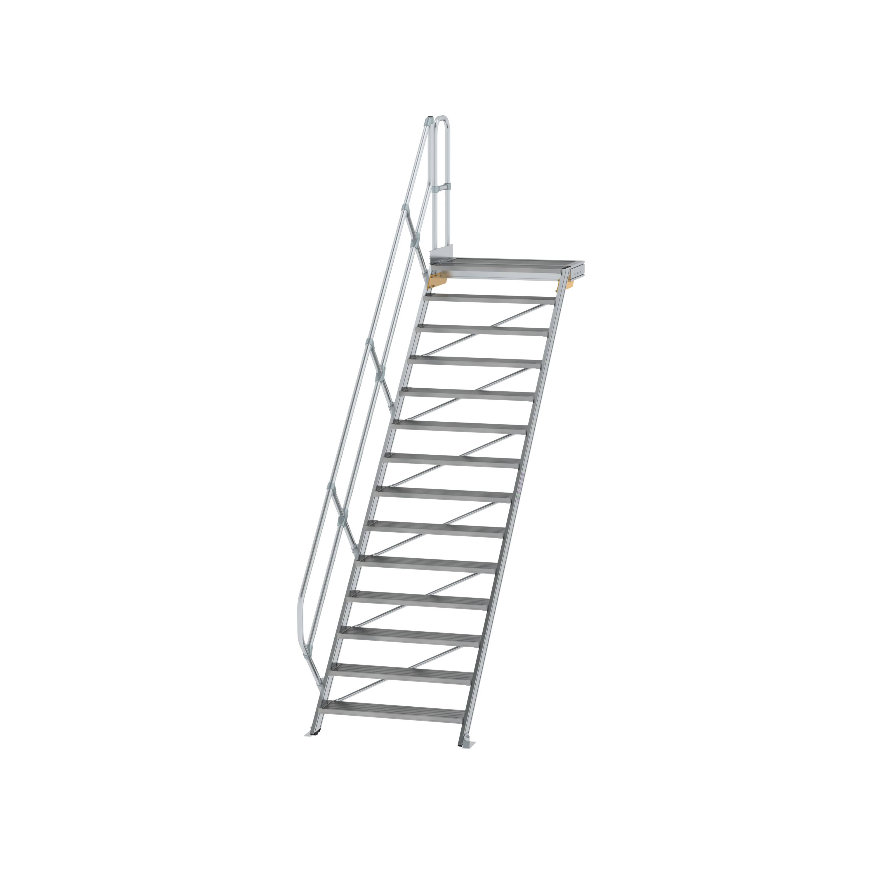 Treppe mit Plattform 45° Stufenbreite 1000 mm 14 Stufen Aluminium geriffelt 600474 Treppe mit Plattform 45° Stufenbreite 1000 mm 14 Stufen Aluminium geriffelt